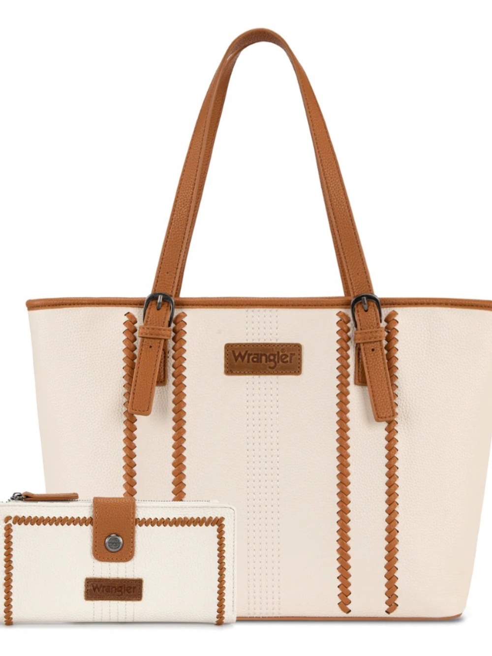 Wrangler Braided Tote Bag and Wallet Set Exclusive Beige-Brown